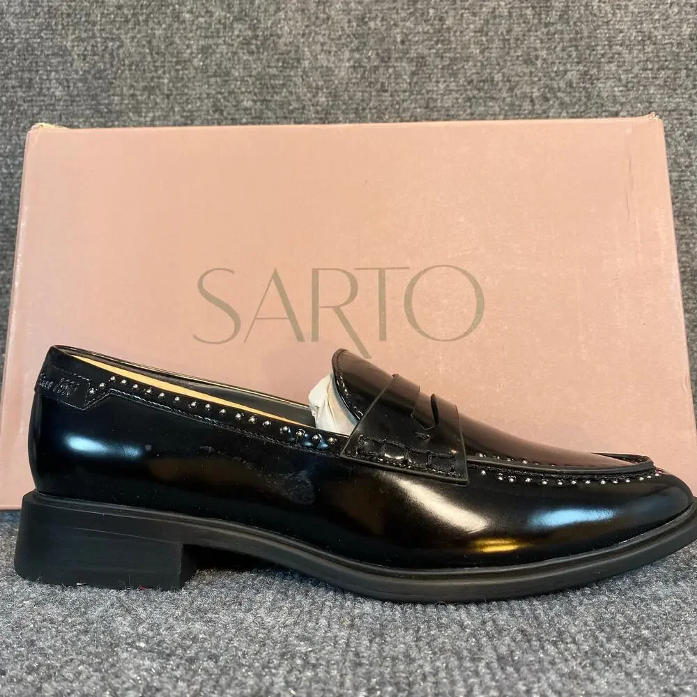 FRANCO SARTO Eden Studded Black Penny LoaferWomen's 9.5 Classic Quiet Luxury